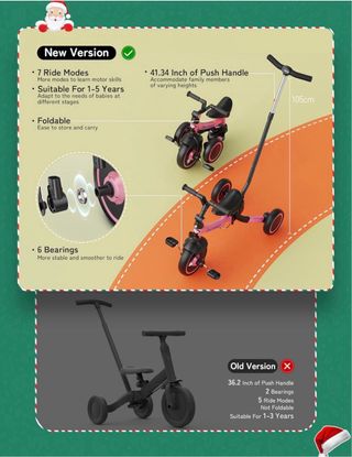 Triciclo infantil rosa con manillar