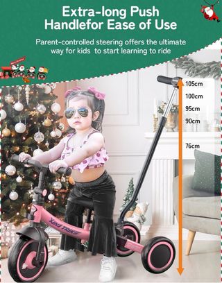 Triciclo infantil rosa con manillar