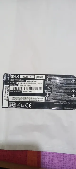 wifi y bluetooth y botón de encendido LG 43UJ634V
