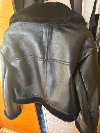 Cazadora cuero negro mujer T.M forrada con peluche
