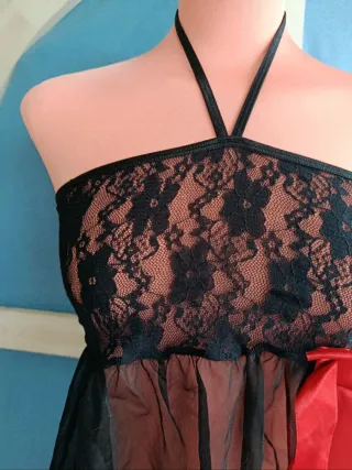 Camiseta Lencera Transparente Negra y Roja