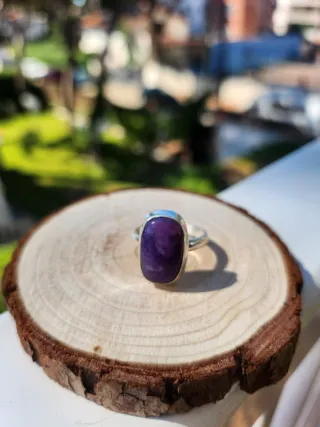 Anillo de de Acero con piedra Charoita, Ajustable