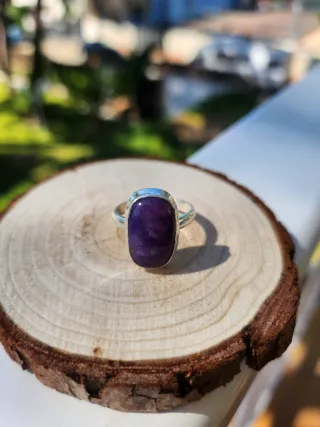 Anillo de de Acero con piedra Charoita, Ajustable