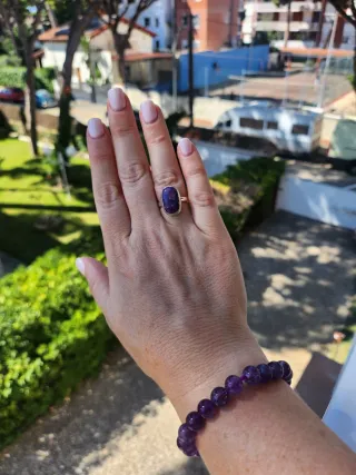 Anillo de de Acero con piedra Charoita, Ajustable