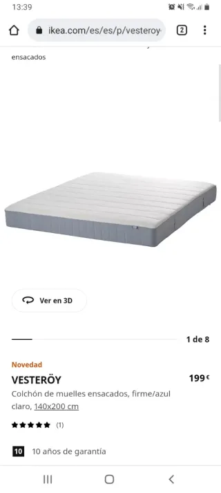 Cama alta Ikea STORÅ 140x200 + Colchón