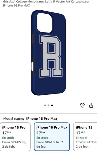 Funda iPhone 16 Pro Max Azul con Letra R