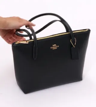 Bolso Coach Negro Piel Cremallera Dorada Nuevo