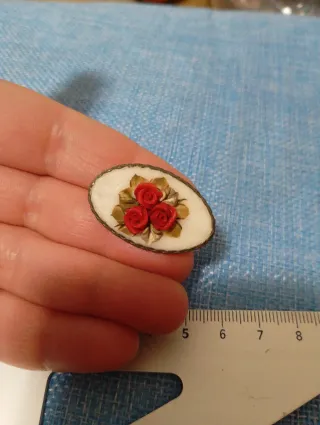 Spilla vintage ceramica rose rosse