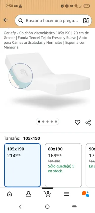 Colchón viscoelástico 105x190 para camas articulad