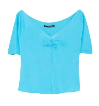 Conjunto falda midi y top satén azul S