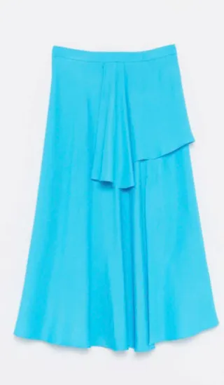 Conjunto falda midi y top satén azul S