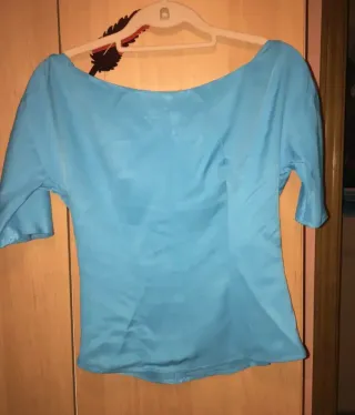 Conjunto falda midi y top satén azul S