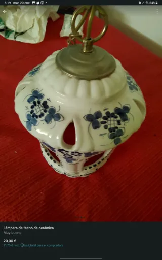 Lámpara de techo cerámica azul y blanca