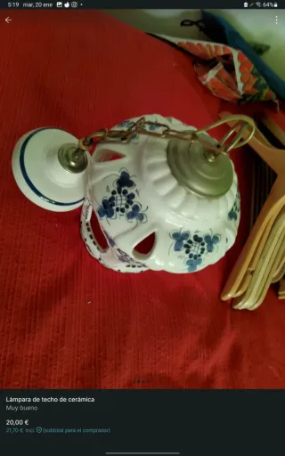 Lámpara de techo cerámica azul y blanca