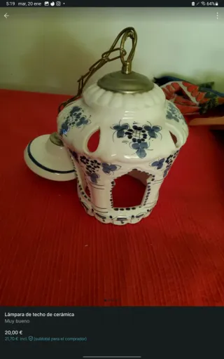 Lámpara de techo cerámica azul y blanca