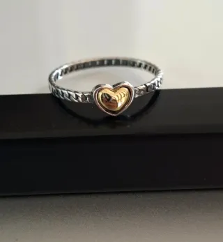 Anillo Corazón Plata Ley, corazon baño de oro 18k.