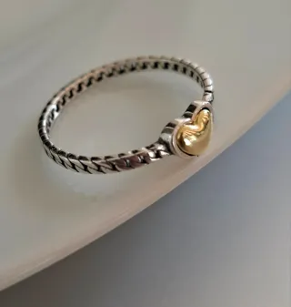 Anillo Corazón Plata Ley, corazon baño de oro 18k.