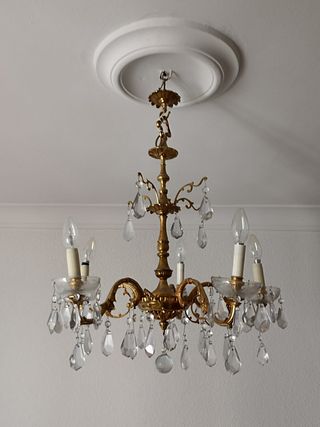 Lámparas bronce y cristal 5 y 6 brazos