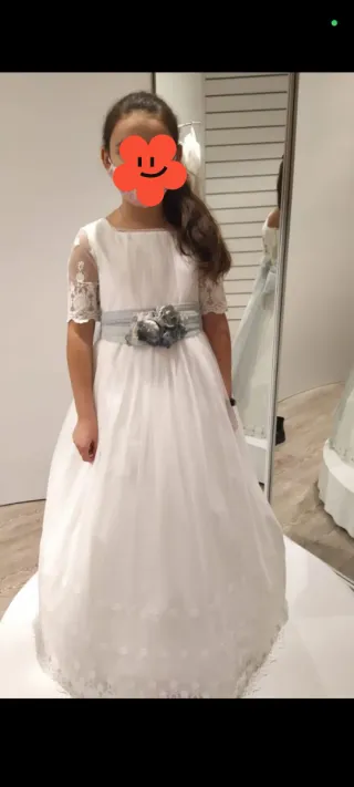 Vestido de Comunión Blanco con Detalles Verdes