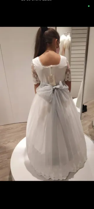 Vestido de Comunión Blanco con Detalles Verdes
