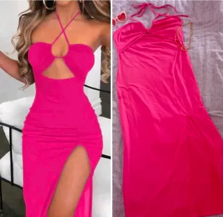 Vestido largo rosa con abertura