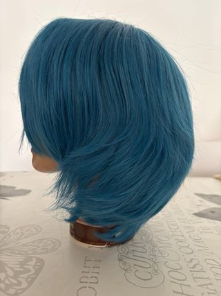 Peluca corta azul verdoso cosplay