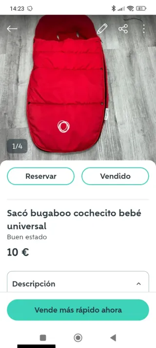 Funda Bugaboo Silla y saco Bebé Roja cochecito beb
