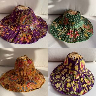 4 Exclusivos Sombreros abanicos de Bambú y Batik