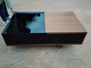 Mesa centro elevable cristal y madera