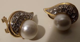 Pendientes vintage oro 18k, + 12 diamantes + perla