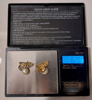 Pendientes vintage oro 18k, + 12 diamantes + perla