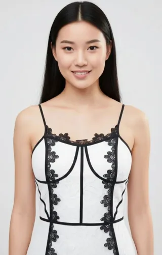 Vestito midi decorazioni pizzo e ricami