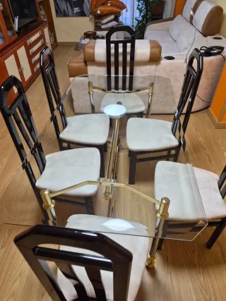 Juego de 2 mesas de centro cristal y metal dorado