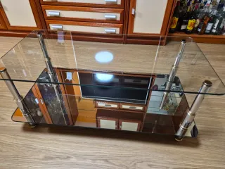 Juego de 2 mesas de centro cristal y metal dorado