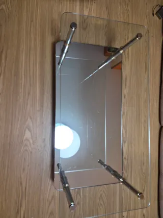 Juego de 2 mesas de centro cristal y metal dorado