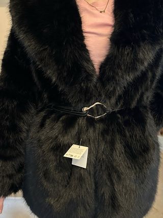 Abrigo Efecto Pelo Zara Negro Talla M