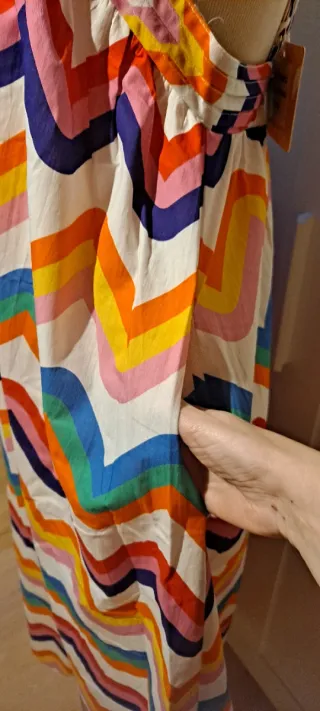 Vestido largo estampado zig-zag con bolsillos