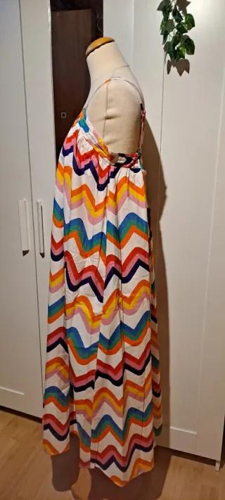 Vestido largo estampado zig-zag con bolsillos