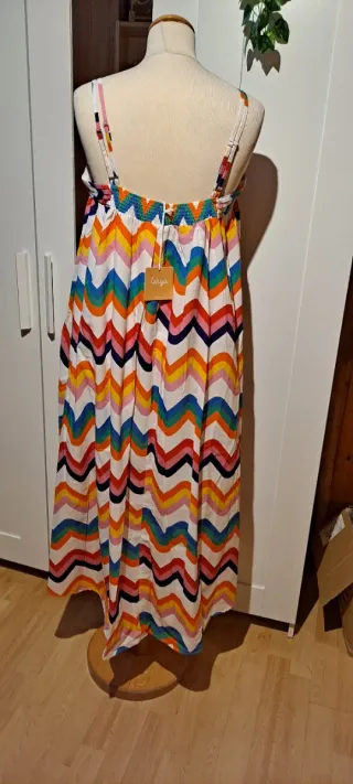 Vestido largo estampado zig-zag con bolsillos