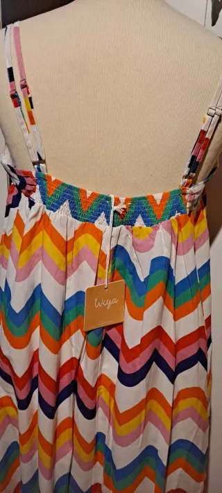 Vestido largo estampado zig-zag con bolsillos