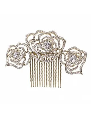 Peineta de Cristal con Flores Doradas