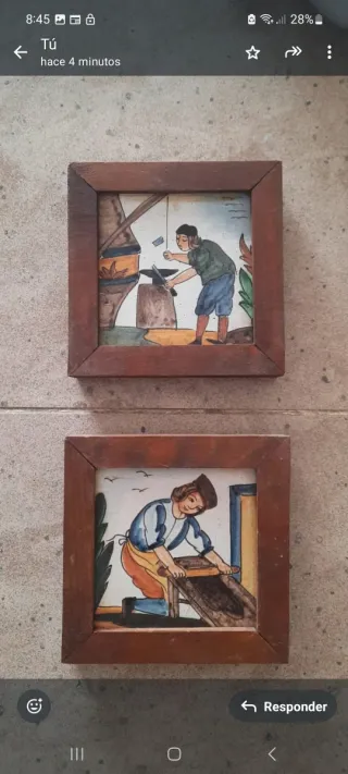 Baldosas antiguas catalanas decoradas y enmarcadas