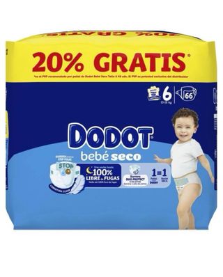 Pañales Dodot Bebé Seco Talla 6 (66 uds)