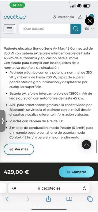 Patinete Cecotec Bongo seria A+ Max