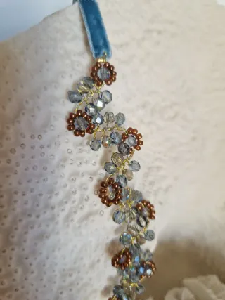 Gargantilla Choker Flores Cristal Azul Dorado