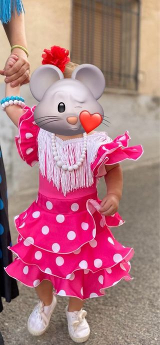 Vestido sevillana flamenca en rosa. Talla 18 meses