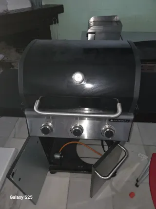 Barbacoa de gas negra y plateada