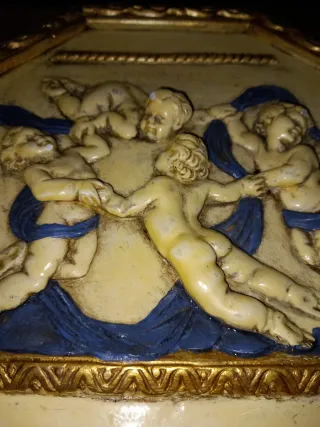 Cuadro antiguo ángeles y marco dorado