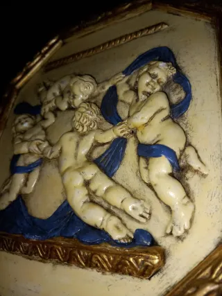 Cuadro antiguo ángeles y marco dorado