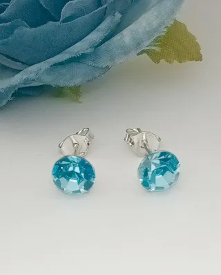 Pendientes Plata De Ley Cristal Aguamarina 6mm